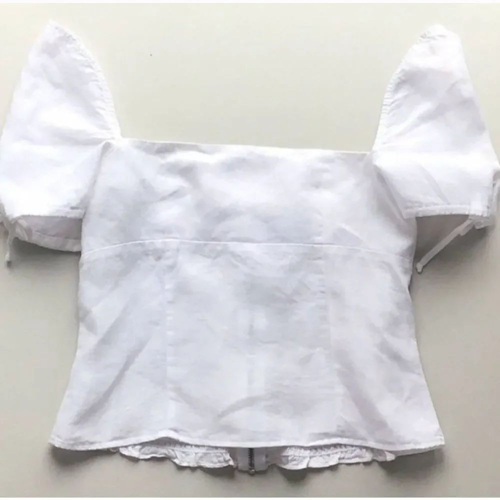 Reformation River crop top puff sleeve In White Sz 0